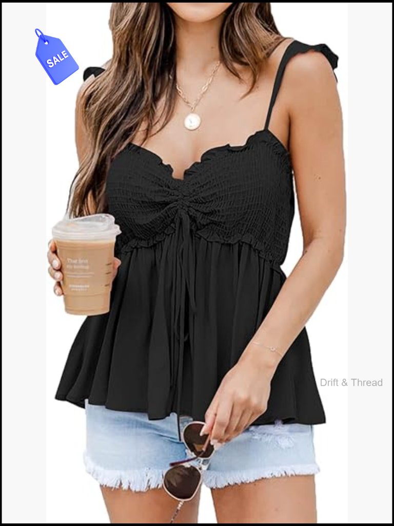 Sexy Peplum Babydoll Tank Top Going Out Cute Smocked Ruffle Strap Camisole